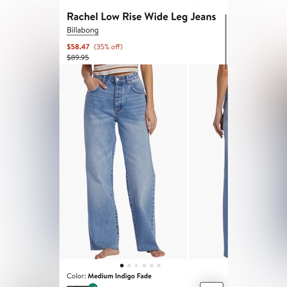 Billabong Rachel Low Rise Wide Leg Jeans - Medium Indigo Fade